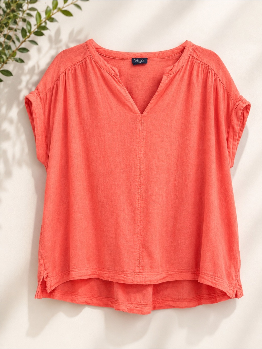 Splendid Women Coral Linen Blend V Neck Cap Sleeve Blouse Top XL Casual Resort